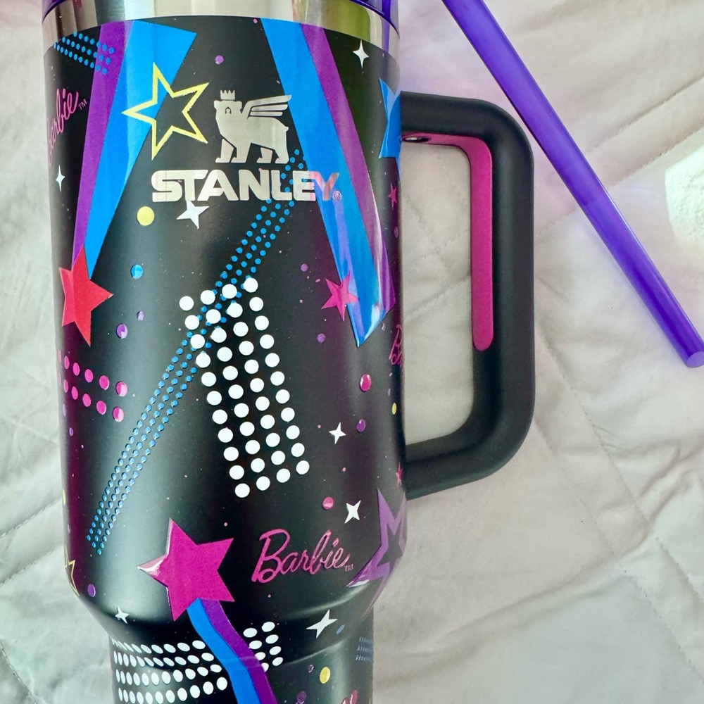 Stanley Barbie Rocker Tumbler with Pink, Blue, and Purple Accents. New in box